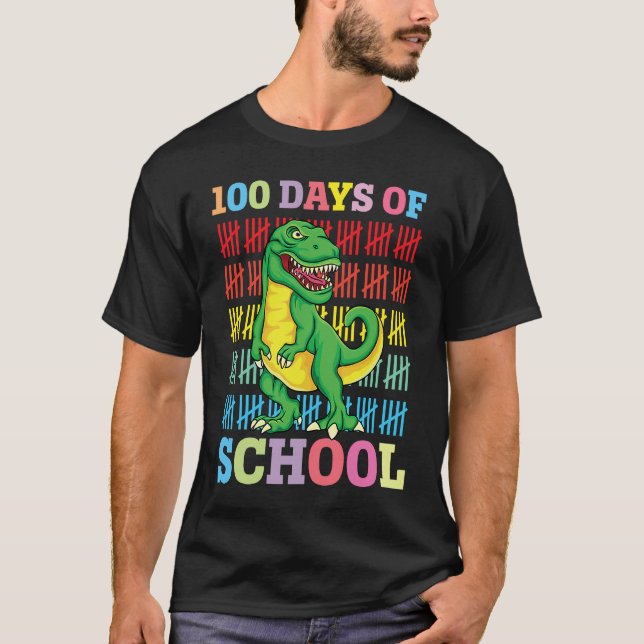 Dinosaur T Rex Happy 100th Day Of School Dino Kids T-Shirt (Front)