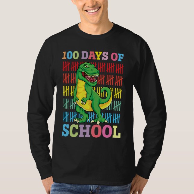 Dinosaur T Rex Happy 100th Day Of School Dino Kids T-Shirt (Front)