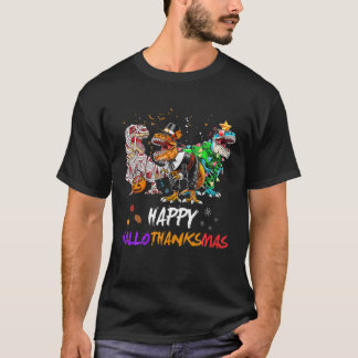 Dinosaur T Rex Happy Hallothanksmas Halloween Kids T-Shirt