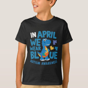 Dinosaur T-rex In April We Wear Blue Autism Awaren T-Shirt