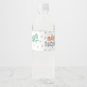 Dinosaur T-Rex in Party Hat Birthday Party Water Bottle Label