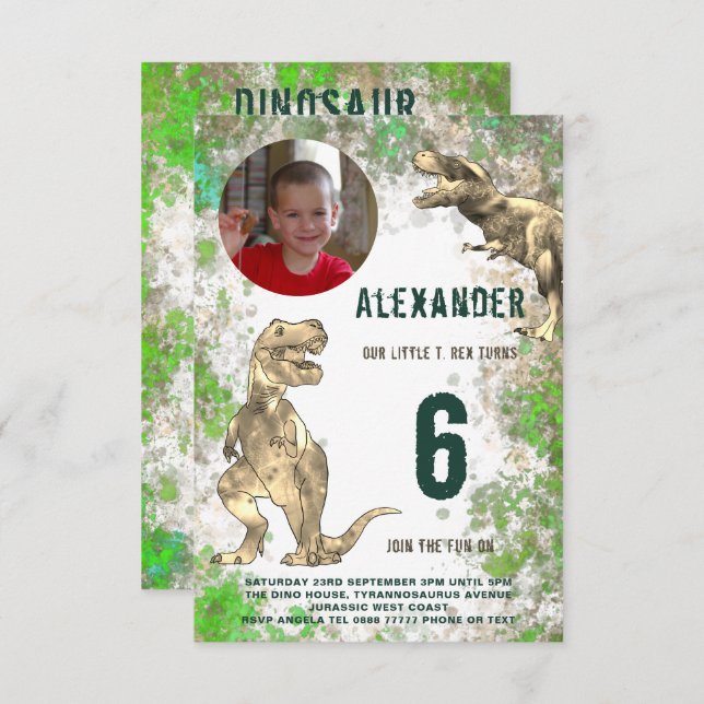 Dinosaur T Rex Jungle Birthday Party Photo Invitation (Front/Back)
