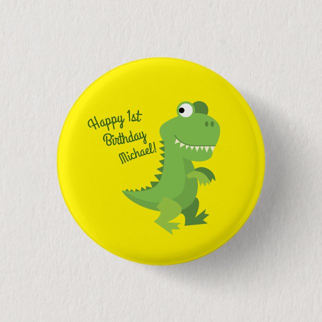 Dinosaur T-rex Kids 1st Birthday Dino Party 3 Cm Round Badge (Front)