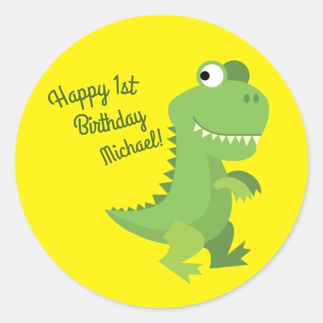 Dinosaur T-rex Kids 1st Birthday Dino Party Classic Round Sticker (Front)