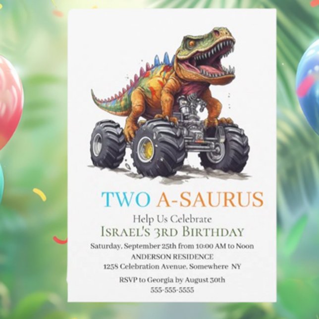 Dinosaur T-Rex Monster Truck Invitation (Roar Into Fun: T-Rex Dinosaur Monster Truck Invitation!)