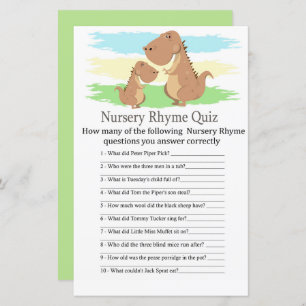 Dinosaur T-rex Nursery Rhyme Quiz baby shower game