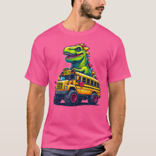 Dinosaur T-Rex On Monster Truck School Bus Driver  T-Shirt