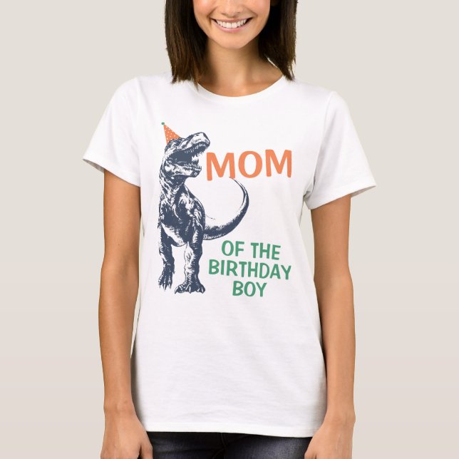Dinosaur T-Rex Party Hat Mum of the Birthday Boy T-Shirt (Front)