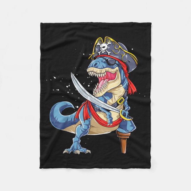 Dinosaur T rex Pirate Jolly Roger Halloween Funny Fleece Blanket (Front)