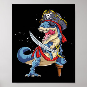 Dinosaur T Rex Pirate Jolly Roger Halloween Gifts Poster