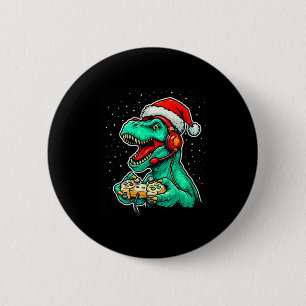 Dinosaur T Rex Playing Video Game Santa Hat Christ 6 Cm Round Badge