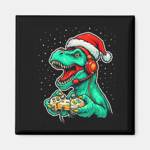 Dinosaur T Rex Playing Video Game Santa Hat Christ Magnet