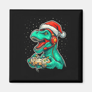 Dinosaur T Rex Playing Video Game Santa Hat Christ Magnet