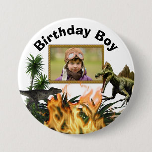 Dinosaur T-rex prehistoric photo flames boys  7.5 Cm Round Badge