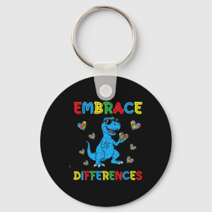 Dinosaur T-rex Puzzle Embrace Differences Autism A Key Ring