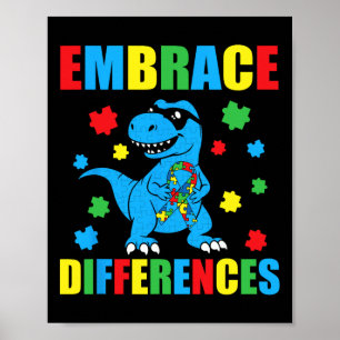 Dinosaur T-rex Puzzle Embrace Differences Autism A Poster
