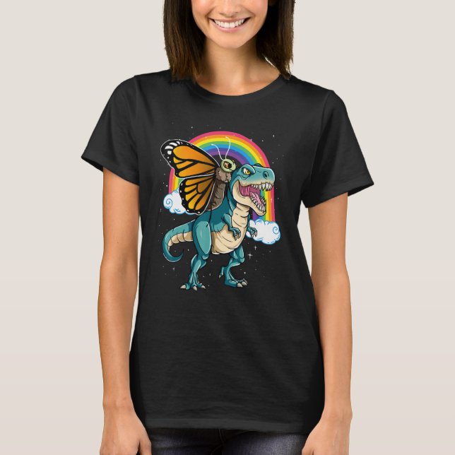 Dinosaur T Rex Rainbow Butterfly Insects T-Shirt (Front)