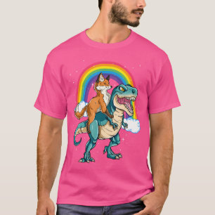 Dinosaur T Rex Rainbow Cloud Sparkles Fox T-Shirt