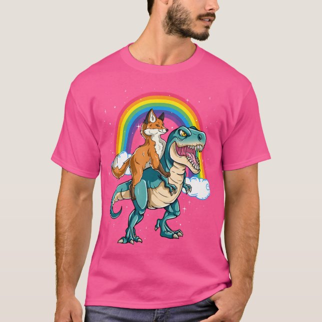 Dinosaur T Rex Rainbow Cloud Sparkles Fox T-Shirt (Front)