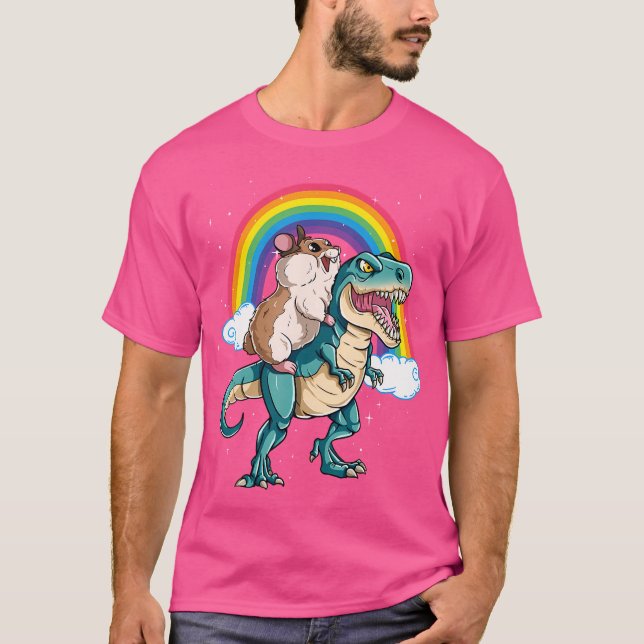 Dinosaur T Rex Rainbow Cloud Sparkles T-Shirt (Front)