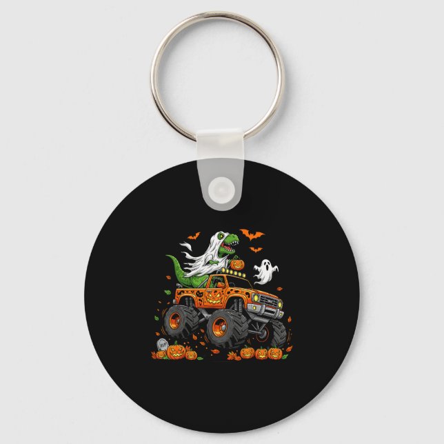 Dinosaur T-rex Riding Monster Truck Halloween Men  Key Ring (Front)