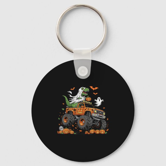 Dinosaur T-rex Riding Monster Truck Halloween Men  Key Ring (Front)