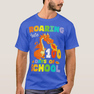 Dinosaur T-Rex Roaring Into 100 Days Of School T-Shirt