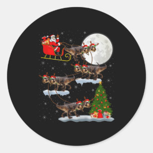 Dinosaur T-rex Santa Sleigh Flying Funny Magical C Classic Round Sticker