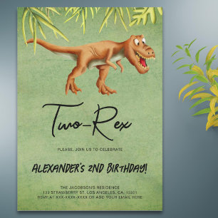 Dinosaur T Rex Second Birthday Party  Invitation