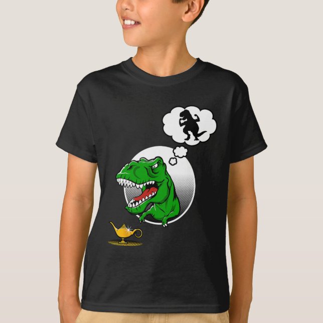 Dinosaur T-rex Short Arms Funny Joke Genie Lamp  T-Shirt (Front)