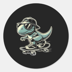 Dinosaur T Rex Skateboarding Funny Retro Skating  Classic Round Sticker