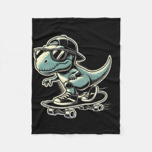 Dinosaur T Rex Skateboarding Funny Retro Skating  Fleece Blanket