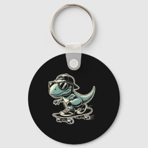 Dinosaur T Rex Skateboarding Funny Retro Skating  Key Ring