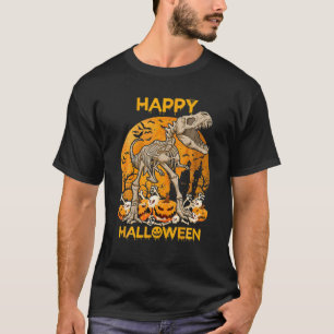 Dinosaur T Rex Skeleton Pumpkin With Moon Happy Ha T-Shirt