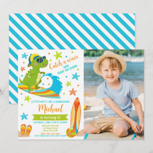 Dinosaur T-Rex Summer Beach Party Boy Birthday Invitation