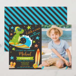 Dinosaur T-Rex Summer Beach Party Boy Birthday Invitation