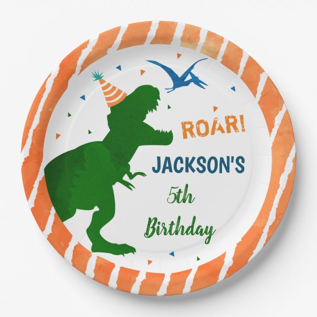 Dinosaur T-rex T Rex Birthday Party Paper Plates (Front)
