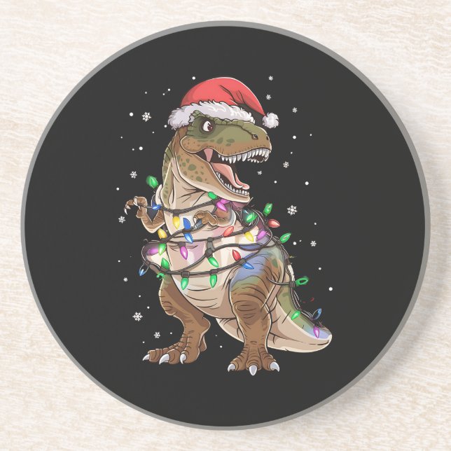Dinosaur T-rex Tree Christmas Sweater Xmas Dino Coaster (Front)