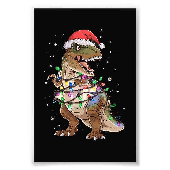 Dinosaur T-rex Tree Christmas Sweater Xmas Dino Photo Print (Front)