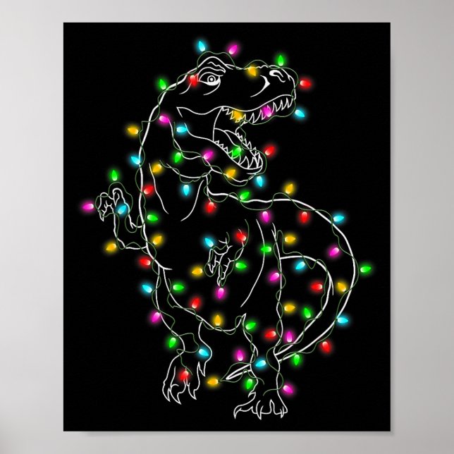 Dinosaur T-rex Tree Christmas Sweater Xmas Pet Din Poster (Front)