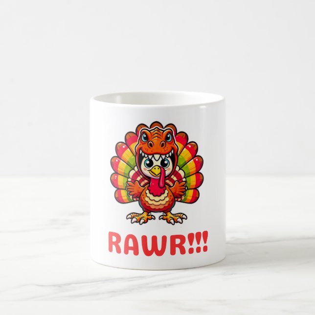 Dinosaur T Rex Turkey Happy Thanksgiving Funny Coffee Mug (Center)
