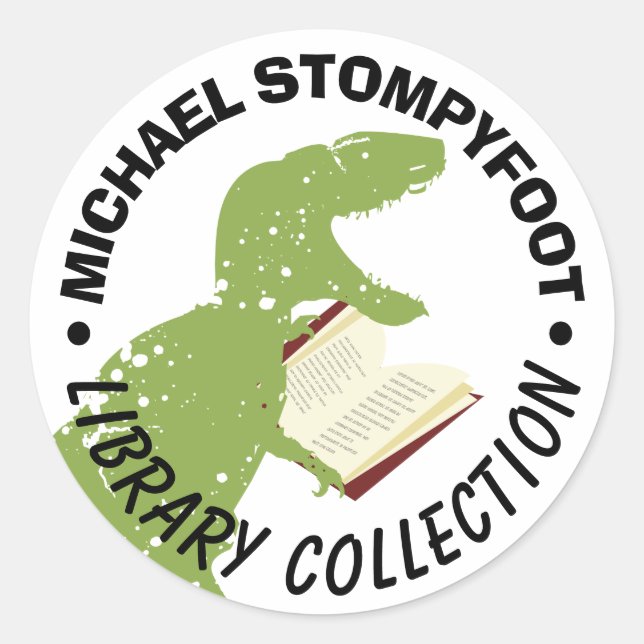 Dinosaur t-rex tyrannosaurus reading book sticker (Front)