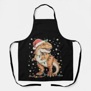 Dinosaur T Rex Xmas Dino Christmas Lights Holiday Apron