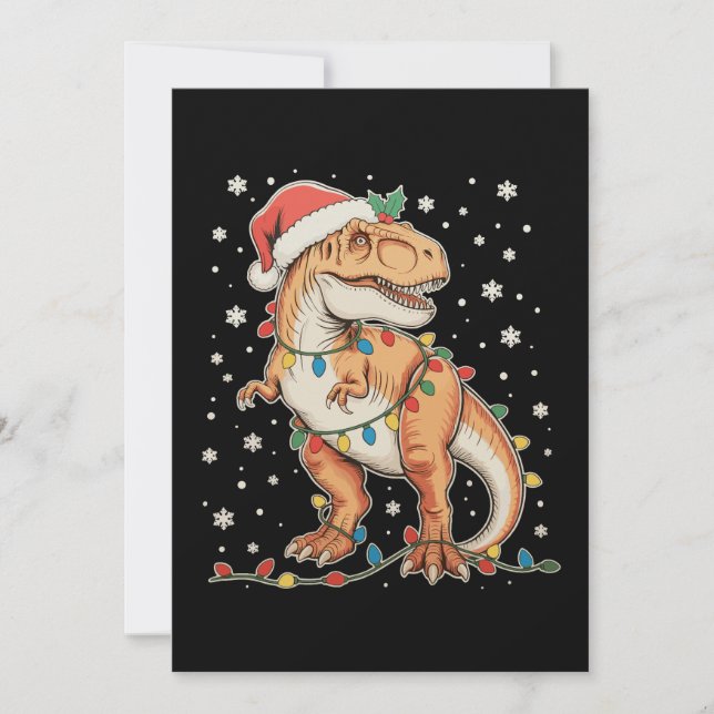 Dinosaur T Rex Xmas Dino Christmas Lights Holiday Card (Front)
