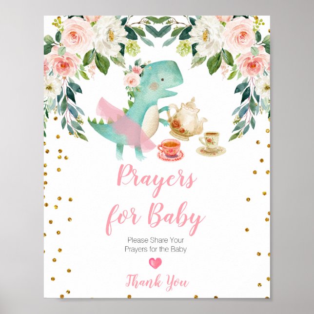 Dinosaur Tea Party Baby Shower Prayers for Baby Poster (Front)