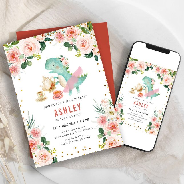 Dinosaur Tea Party Birthday Invitation (Creator Uploaded)