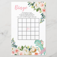 Dinosaur Tea Party Peach Floral Baby Shower Bingo