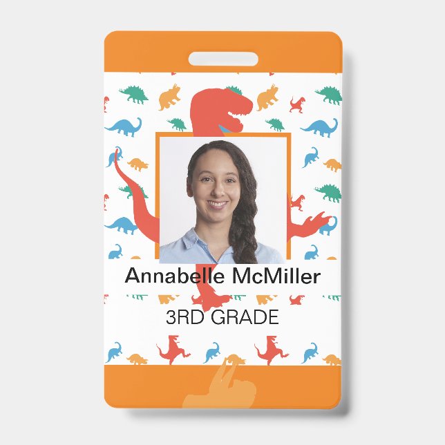 Dinosaur Teacher Professor Badge ID Badge (Front)