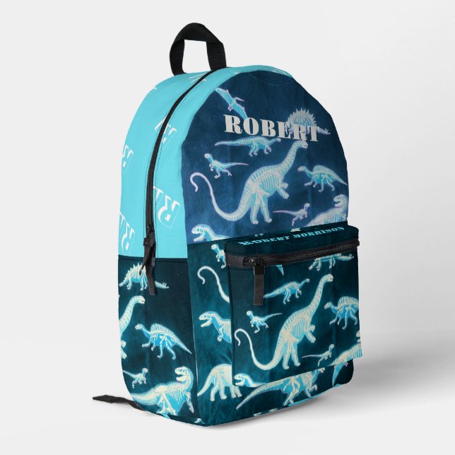 Dinosaur Teal Modern Fun Fluorescent Printed Backp Printed Backpack (Back Corner Left)