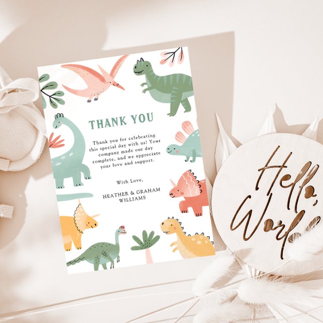 Dinosaur Thank You Card (Dinosaur Baby Shower Thank You Card by Painted Paperie
)